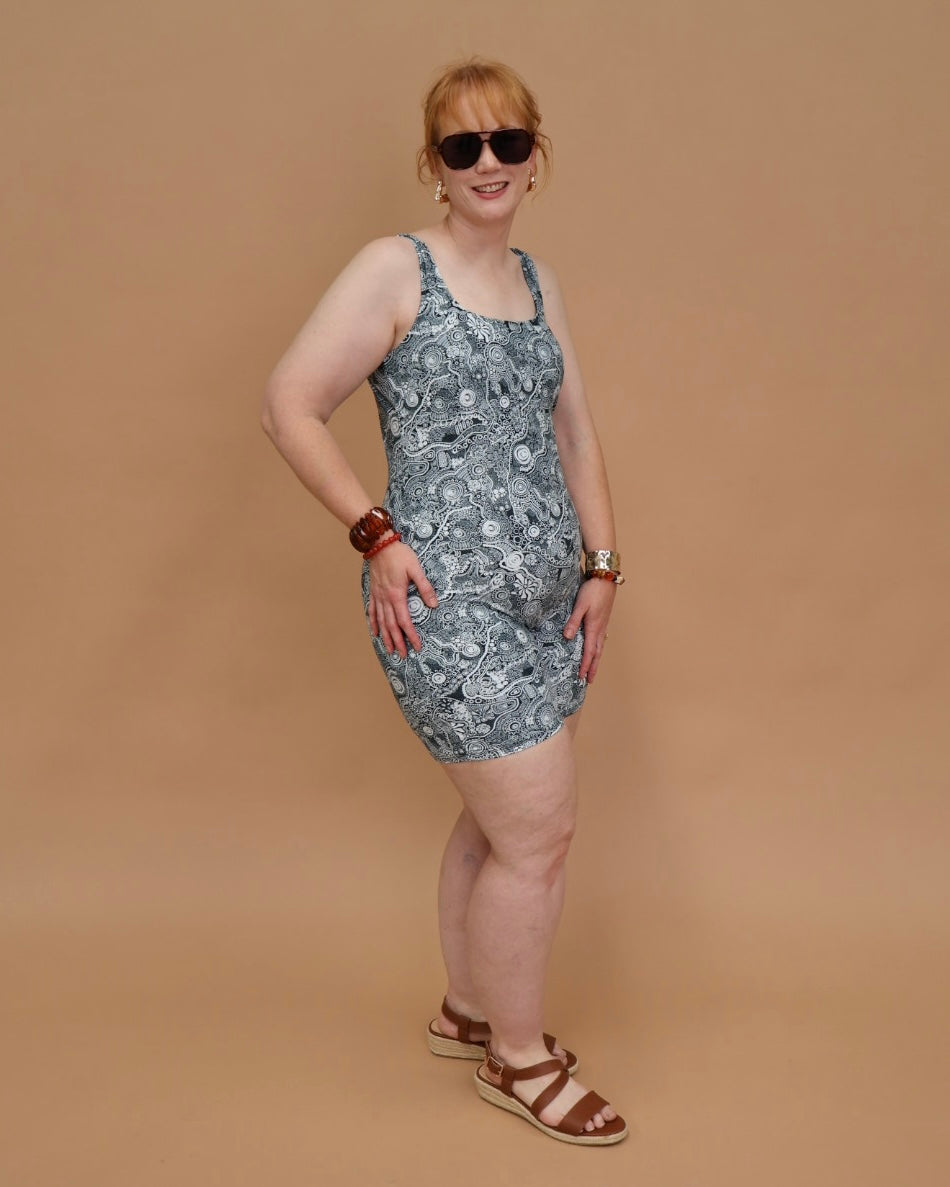 Milindee Body Suit in the Wirl print by Jalayimiya